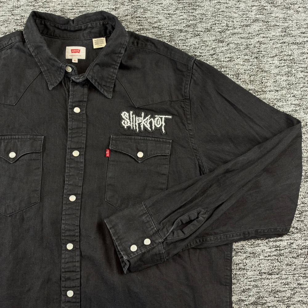 Levis Shirt Mens XL Black Pearl Snap Western Long Sleeve Slipknot Patch